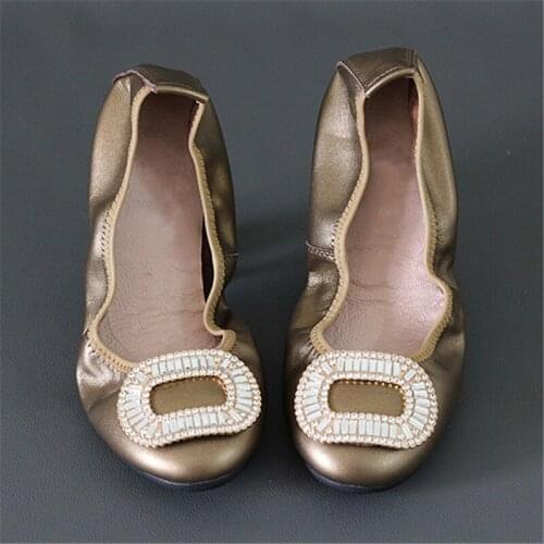 Bling Rhinestone Square Buckle Pregnant Women Loafers Genuine Leather Ladies Flats Summer New Shallow Ballet Flat Womens Shoes