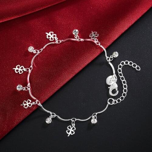 Charm 925 sterling Silver Bracelets for Women Four-leaf clover zircon Chain Fashion Wedding Party Christmas Gift fine Jewelry