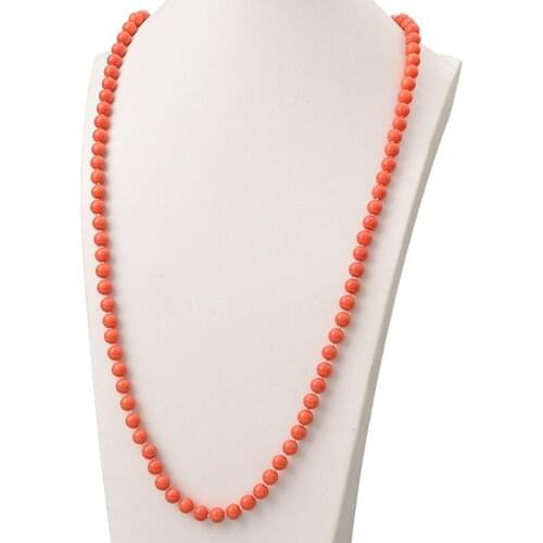 Wholesale 8mm Long Orange Coral Charm Necklace 36inch Created For Handmade Diy Synthetic Coral Necklace Statement Women H860