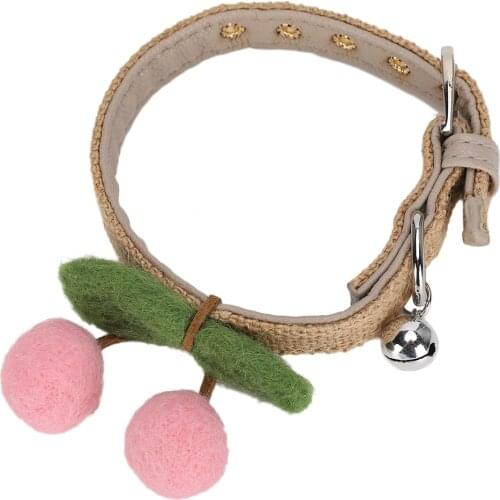 Pet Collar Adjustable Pet Collar Cute Cherry Pendant Cotton And Linen PU Leather Cat Puppy Neck Strap Pet Collars 25-32cm