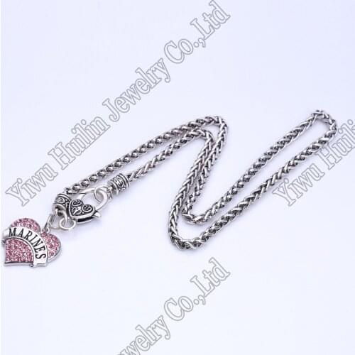 Rhodium plated Marines Sister Pave Heart Necklace