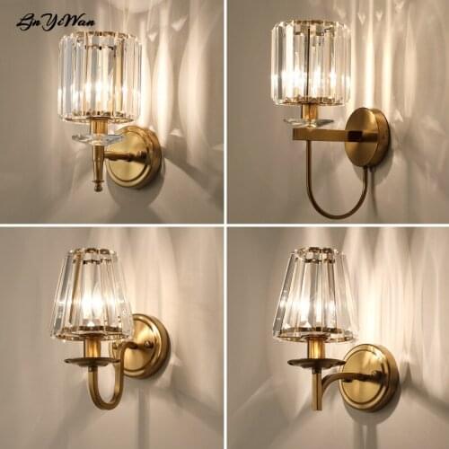 Post-modern minimalist light luxury crystal wall lamp American bedroom bedside aisle staircase living room background wall lamp