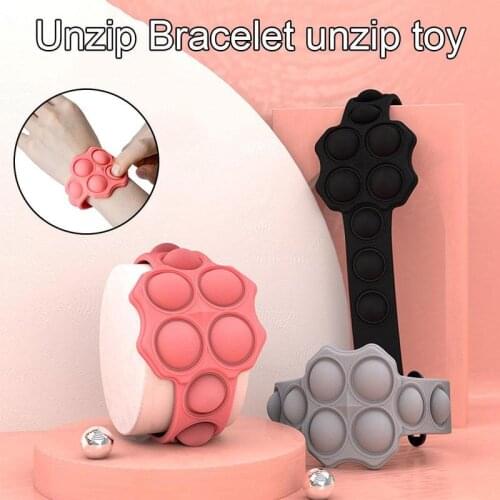 Pops It Push Bubble Bracelet Silicone Wristband Stress Relief Hand Fidget Toys Dimple Sensory Unzip Bracelet Decompression Vent