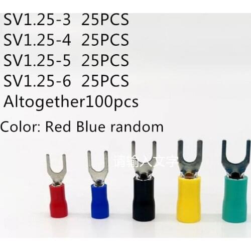 Sv1.25-3/4/5/6 100pcs Furcate Terminal Cable Wire Connector Insulated Wiring Terminals Electrical Lug Crimp Terminal Red Blue