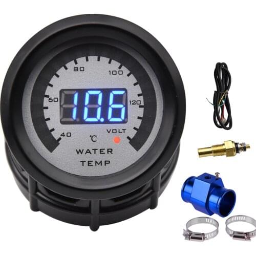 40-140℃ 2 In 1 Voltmeter Water Temperature Gauge Racing Digital Water Temp Meter Sensor with Joint Pipe Sensor Hose Adapter