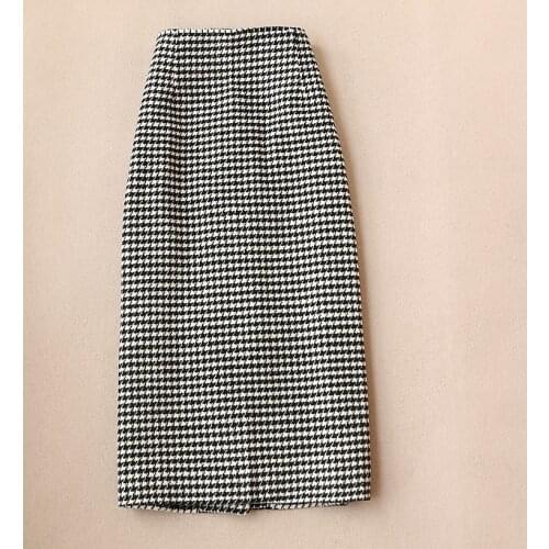 Finer Chois Chic High Waist Faux Woolen Skirt Medium Long Trendy Plaid Buttons Korean Fashion Skirt