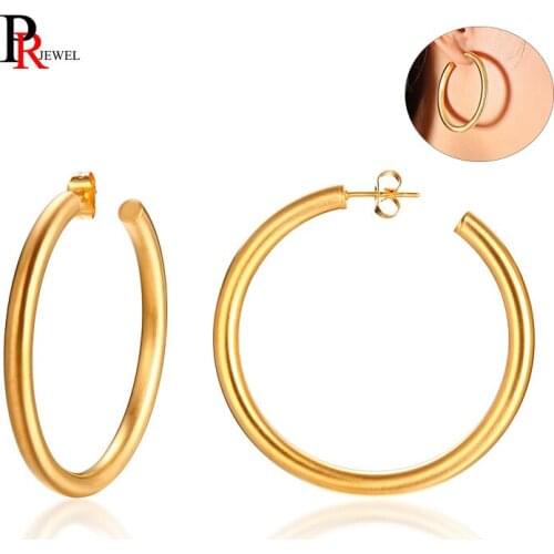 Womens Stainless Steel Big Rounded Tube Hoop Earrings