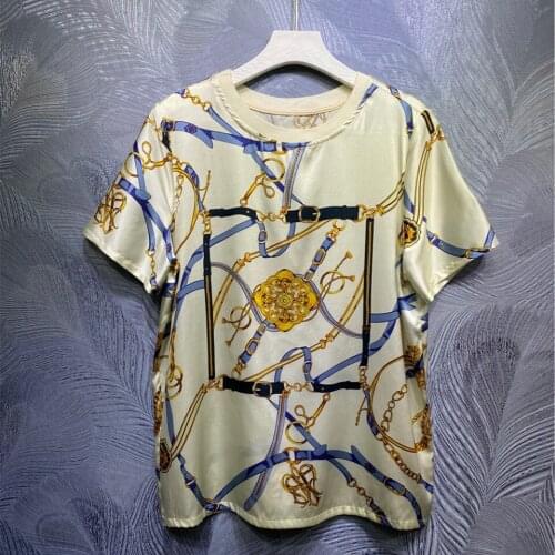 Summer 2021 New Designer womens High quality 95%Silk retro print T-shirts Top C773
