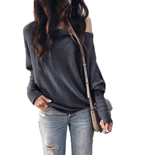 Diagonal collar women t-shirts spring and autumn long sleeve woman tops loose fashion puff sleeve plain color t-shirts