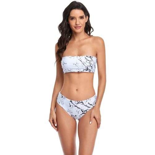 2021 new style European and American Sexy tube top print bikini high waist soft pack split ladies swimsuit swimwear brazilian