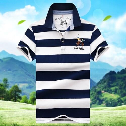 100% Cotton Summer Polo Shirt Men Business Casual Striped Short Sleeve Polo T Shirt Large Size M-4XL Breathable Polos Hombre