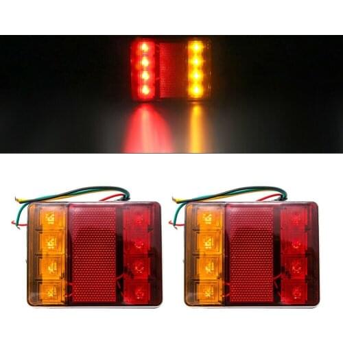 2Pcs Waterproof Car Truck Rear Tail Light 8 LED Brake Stop Reverse Turn Warning Light Taillamp For Trailer Caravans Boat 12V