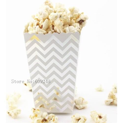24pcs Silver Foil Chevron Paper Popcorn Boxes,Metallic Zig Zag Party Favor Boxes,Candy Snack Treat,Birthday,Wedding,Cartons,Bulk