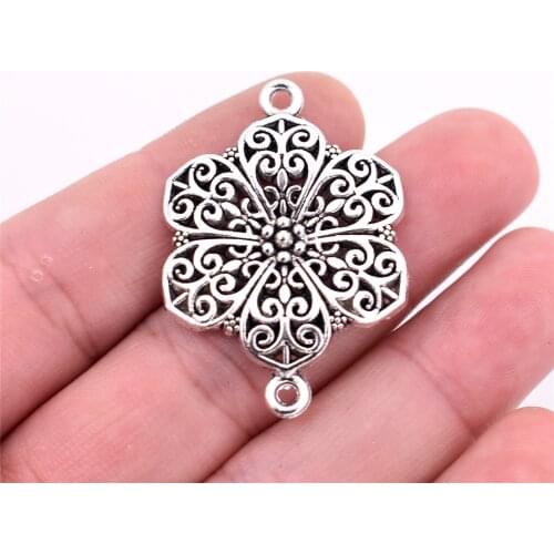 5pcs/lot 41x28mm Antique Silver Plated Flower Style Connector Charms Pendant DIY Handmade Jewelry Accessories