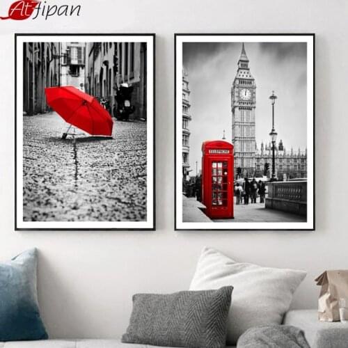 Atfipan Unframed London Umbrella Landscape Painting Nordic Posters And Prints Wall Art Canvas Pictures For Living Room Decor