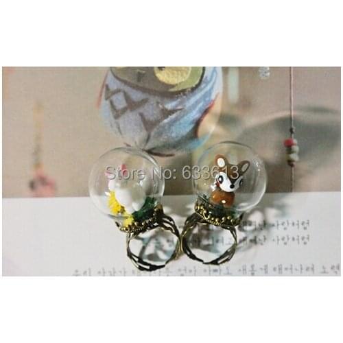 Free shipping!!! Top Hot 25*15mm Glass Cover Vial Pendant & Ring set Vial Forest Girl Series glass globe Bulb Glass Bottle