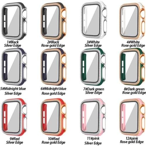 Watch Case+Tempered film for Apple watch 44mm 42mm 40mm 38mm Single row diamond case for iwatch 6 5 4 3 2 1 SE Protective shell