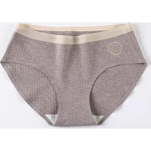 Elegant Cotton Panties Underwear for Women Solid Color Brief Underpants Comfortable Soft Mid Rise Girl Lingerie