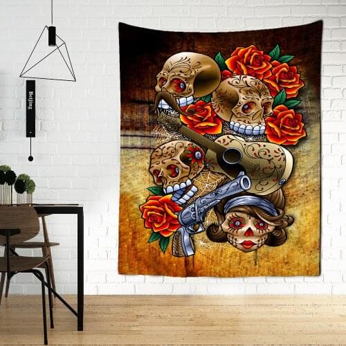 Skeleton Tapestry Wall Hanging Flowers Psychedelic Witchcraft Death Bohemian Art Hippie Room Living Room Home Decor