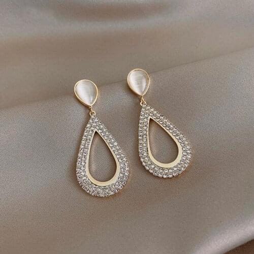 Exquisite Simple Opal Water Drop Earrings Light Luxury Shining Mosaic Full Semi-precious Stones Eardrop Women Party Jewelry Gift