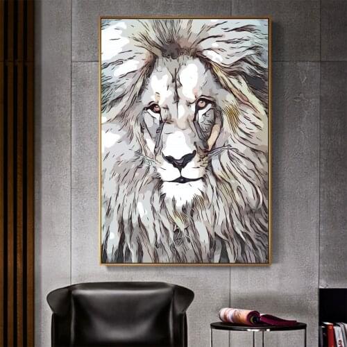 Paintings on Canvas Oil Painting Lion Head Picture Poster Canvas Print Painting Wall Art Living Room Home Decoration