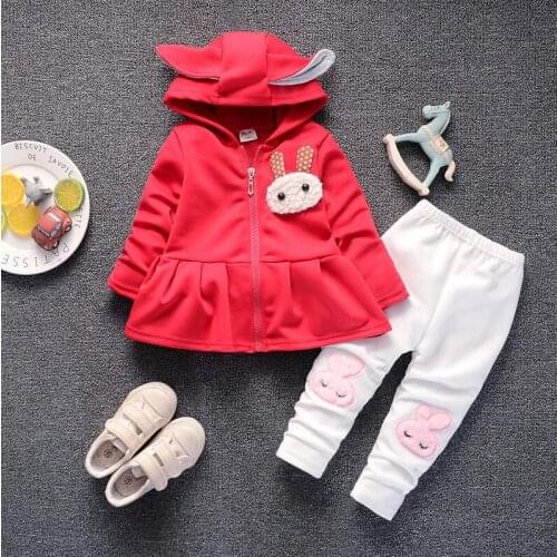 BibiCola girls clothing set children winter tracksuits for girls sport suit Rabbit Print Tops Coat Pants Outfits warm clothing