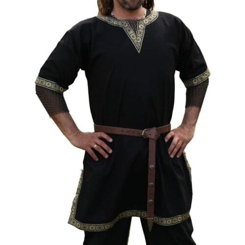 Medieval Knight Warrior Costume Play Short Sleeved Tunic Men Cosplay Viking Pirate Ren Faire LARP Tops Shirt For Adult Plus Size