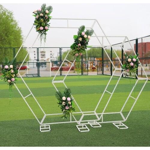 Wrought Iron Hexagonal Arch Frame Wedding Stage Background Flower Decoration Home Party Screen Decor