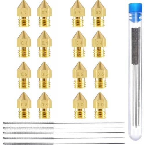 31PCS MK8 Brass Nozzles Stainless Steel Cleaning Needle Accessories Tool Kit M6 Extruder 0.2 0.3 0.4 0.5 0.6 0.8 1.0 Hotend