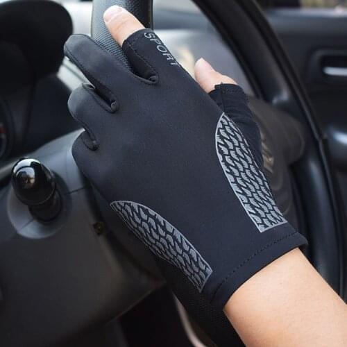 Summer Breathable Outdoor Sports Ice Silk Two-Finger Gloves for Men and Women Outdoor Non-Slip Cool Riding Gloves