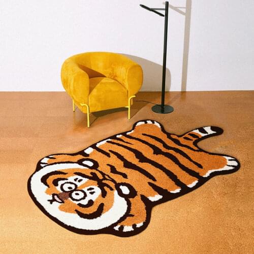 Cute Tiger Bedroom Bedside Carpet Childrens Room Thick Long Cartoon Mat Bathroom Absorbing Water Anti-slip Foot Pads Kids Rug
