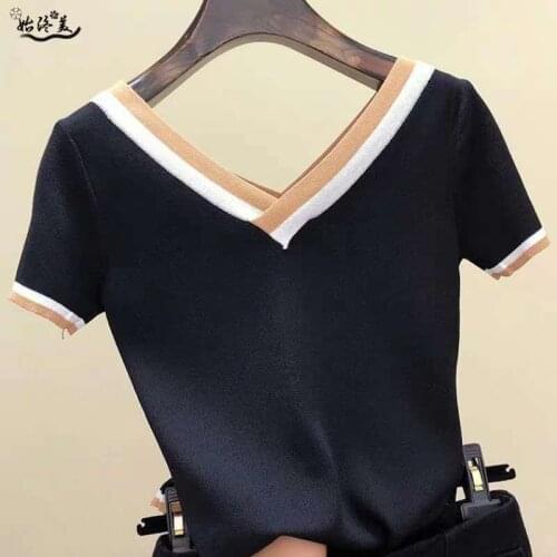 Fashion V-neck sweater bottoming shirt womens thin pullover summer Style