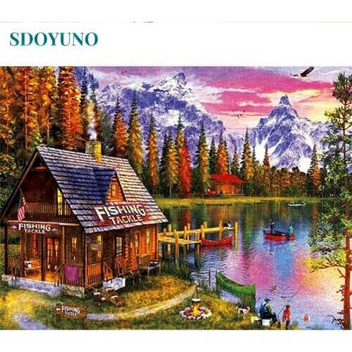 SDOYUNO Acrylic Paint By Numbers Kits Scenery DIY 60x75cm Oil Painting By Numbers On Canvas Landscape Frameless Handpaint Decor