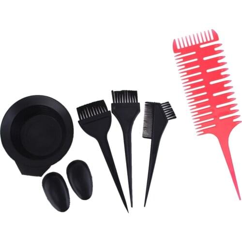 6pcs Hair Dye Set 3 Way Highlight Weave Brush Comb Bowl Ear Cover