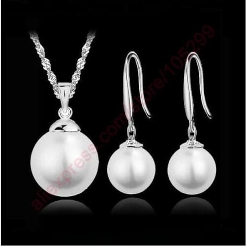 Jewely Sets Pure Genuine Real 925 Sterling Silver Pearl Pendant Necklace Earring Set Women Party Gift Mix Colors