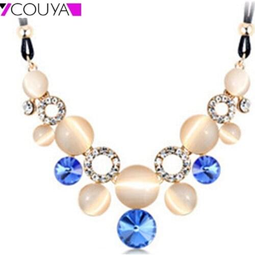 New Fashion Crystal Shiny Necklace Women Girls Sweater Clavicle Necklace Round Chain Necklace Charm Female Jewelry