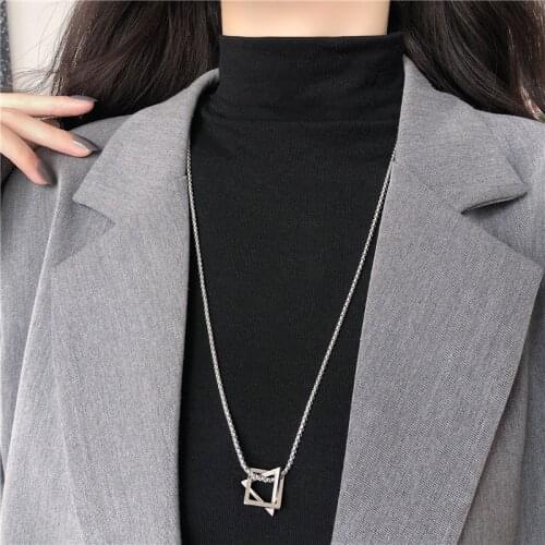 Long new Triangle square metal vintage geometry necklace pendant simple chain