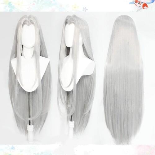 Sephiroth Wigs Silver Long Heat Resistance Synthetic Hair Cosplay Costume Wigs + Free Wig Cap