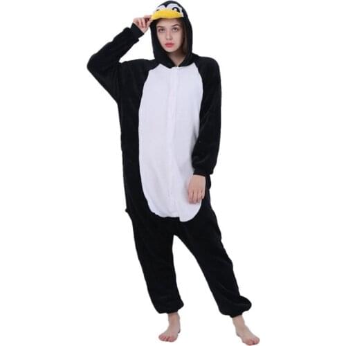 Kigurumi Penguin Pajamas Adults Animal Onesies Winter Sleepwear Women Men Flannel Nightwear Cosplay Costumes