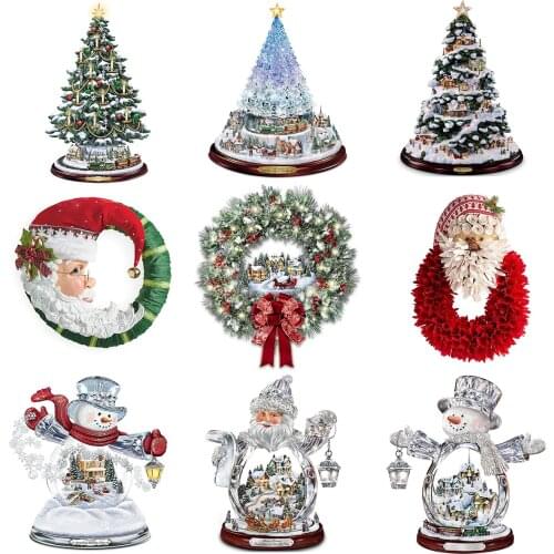 Christmas Tree Rotating Sculpture Train Decorations Paste Window Wall Stickers Christmas 2022 New Year Decals For Home Decor