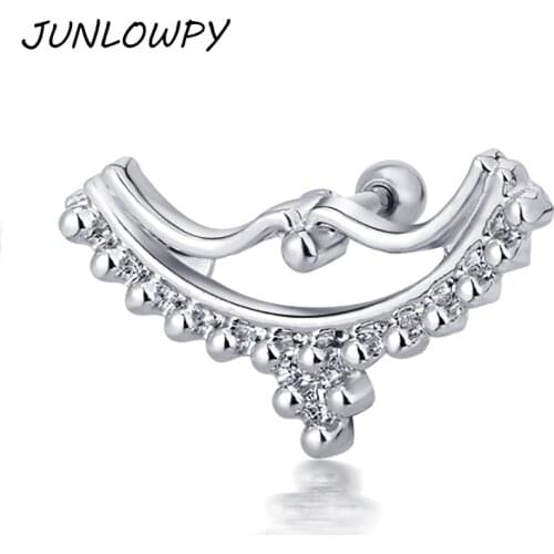 JUNLOWPY Fashion Ear Tragus Cartilage Studs Helix Tragus Piercing Barbell Body Jewelry Stud Earring Flower Star Moon