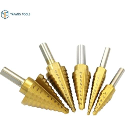 5pcs/set HSS Titanium Coated Inch Step Drill Bit Kit Pagoda Shape Hole Cutter Core Drill Bit Power Tools