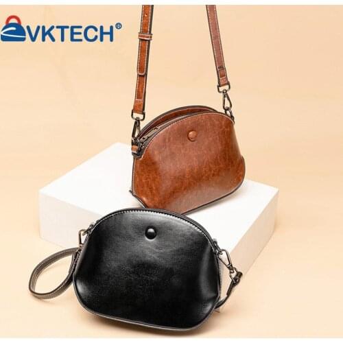 Vintage Women Wax PU Leather Solid Color Crossbody Shoulder Messenger Bag Casual Ladies Small Shell Handbags Purse Wallet