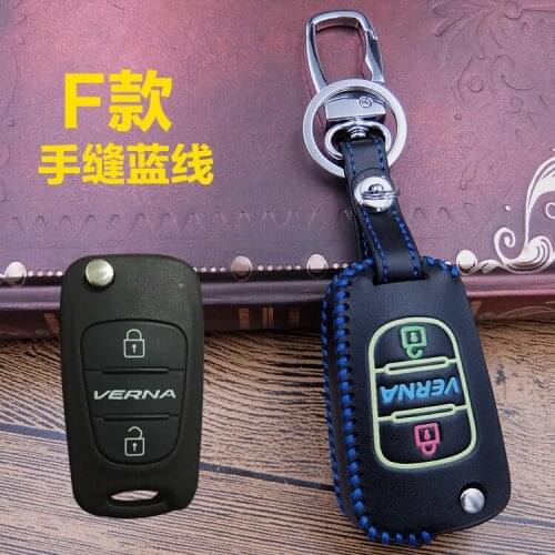 Luminous Genuine Leather car key fob cover case For Hyundai VERNA 3button floding key case