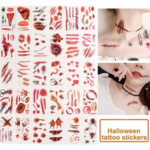 30pcs Water Transfer Halloween Tattoo Stickers Temporary Flower Butterfly Body Art Tattoos Sticker Waterproof Heartbeat Tattoos