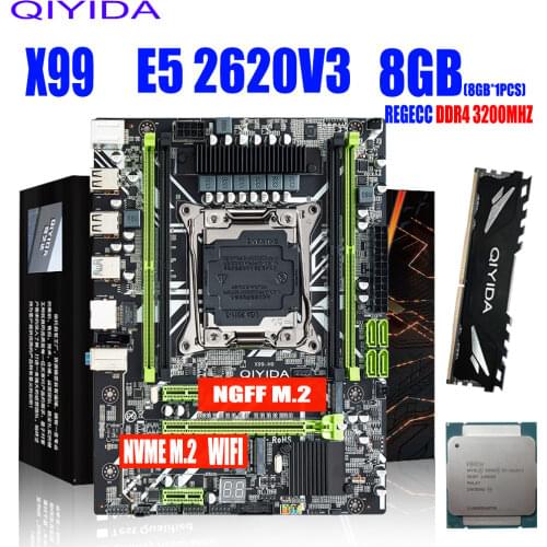 X99 motherboard with XEON E5 2620 V3 1*8G DDR4 2666MHZ REGECC memory combo Kit set NVME USB3.0 MATX Server Qiyida X99 H9