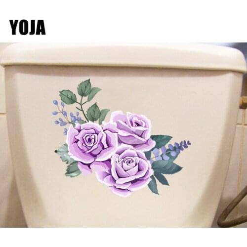 YOJA 21.4*18.4CM Creative Romantic Purple Rose Bathroom Decor Home Wall Toilet Sticker T1-0923