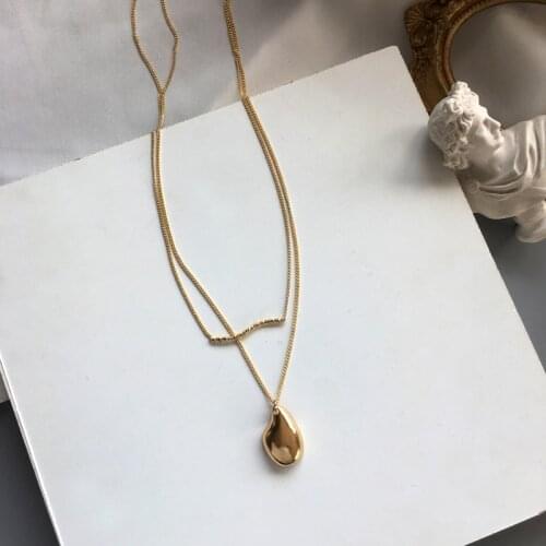 Fashion Jewelry Chain Necklace Two Layer High Quality Crystal Shiny Golden Plating Metal Pendant Necklace For Women Jewelry Gift