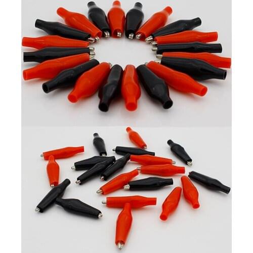 20pcs/lot 28MM Metal Alligator Clip G98 Crocodile Electrical Clamp for Testing Probe Meter Black and Red with Plastic Boot