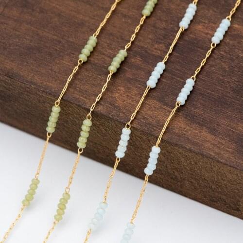 Gold Crystal Beaded Chain 2.5mm, Gold Plated Brass Chain with Rondelle Beads For DIY Jewelry Findings Making Materials Handmade